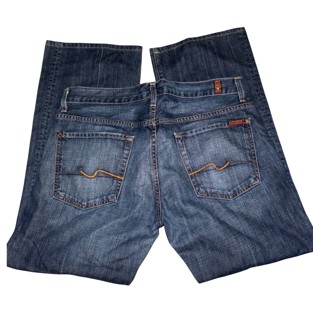 7 For All Mankind Mens Bootcut Jeans Dark Wash Size 36 Squiggle Pocket Denim